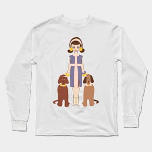 Retro Woman With Her Dogs Long Sleeve T-Shirt